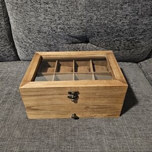 Mens Wooden Watch Jewelry Box Organizer with Glass Lid